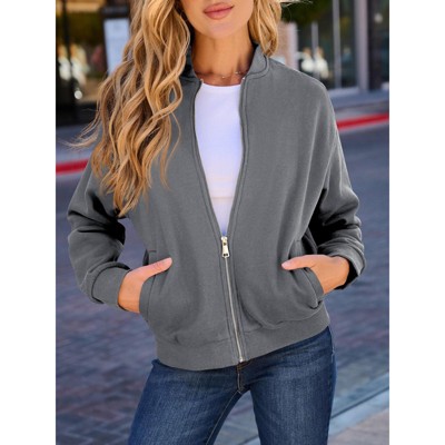 Женские худи Imily Bela Womens Casual Loose Zip Up Long Sleeve Sweatshirt Jacket with Pockets Outerwear Dark Gray S — фото 3