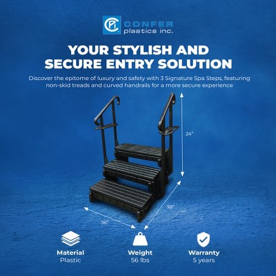 Black 36-Inch 3-Step Slip Resistant Spa Step with Handrails