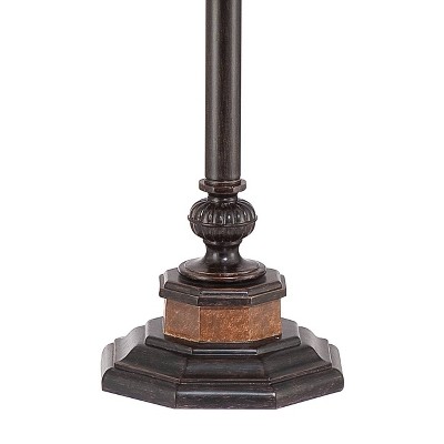 Bronze Traditional Floor Lamp with Faux Marble and Linen Shade