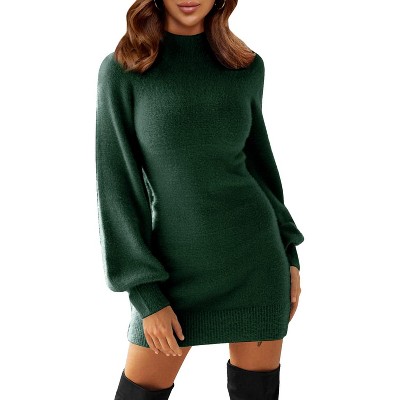 EXLURA Women's Mock Neck Ribbed Long Sleeve Bodycon Pullover Cute Mini Sweater Dress