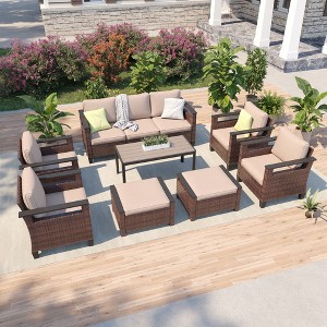 Sonkuki 8 Pieces Patio Sofa & Ottomans & Chair & Coffee Table Set, Conversation Couch with Cushion - 1 of 4