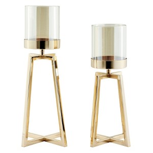 Danya B Maeve Tinted Glass Warm Gold Pedestal Hurricane Candle Holders - Set of 2 - 1 of 4