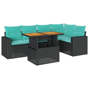 vidaXL 6 Piece Patio Sofa Set with Cushions Black Poly Rattan - 1 of 4