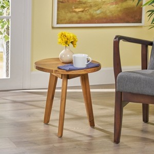 Okak Minimalism Acacia Wood Side Table with 3 Legs, End Table with Thick Tabletop, Accent Table for Living Room, Bedroom, Sofa Side - 1 of 4