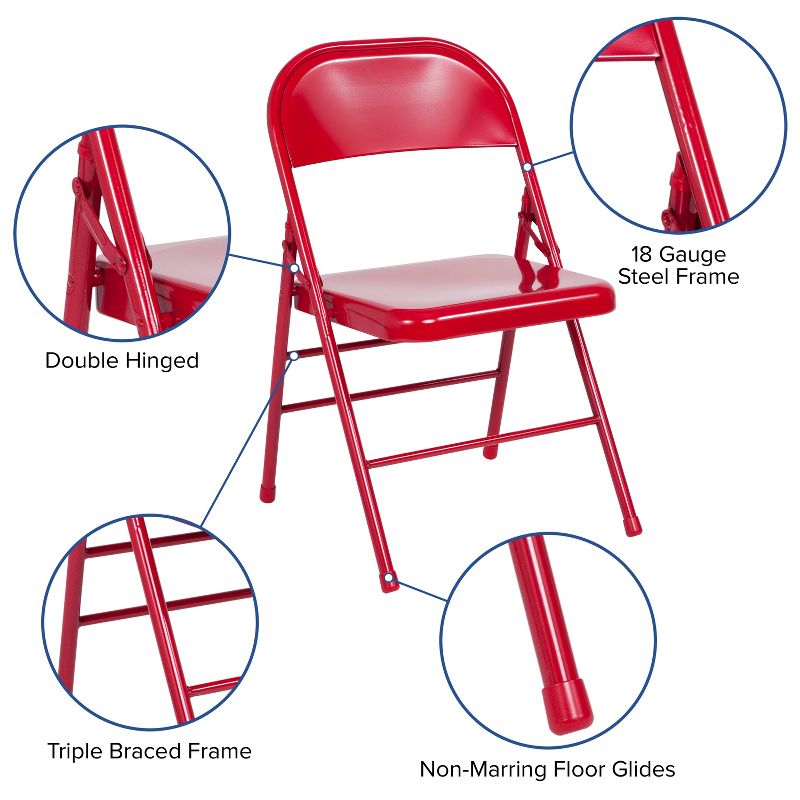 Flash Furniture 2 Pack HERCULES Series Triple Braced & Double Hinged Metal Folding Chair, 4 of 12