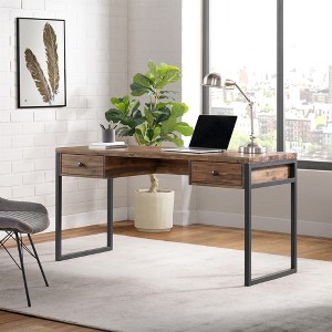 Alaterre Furniture Claremont Rustic Wood and Metal Office Desk, Natural Wood Grain Finish with Two Side Drawers, Ideal for Home Office and Study Room - 1 of 4
