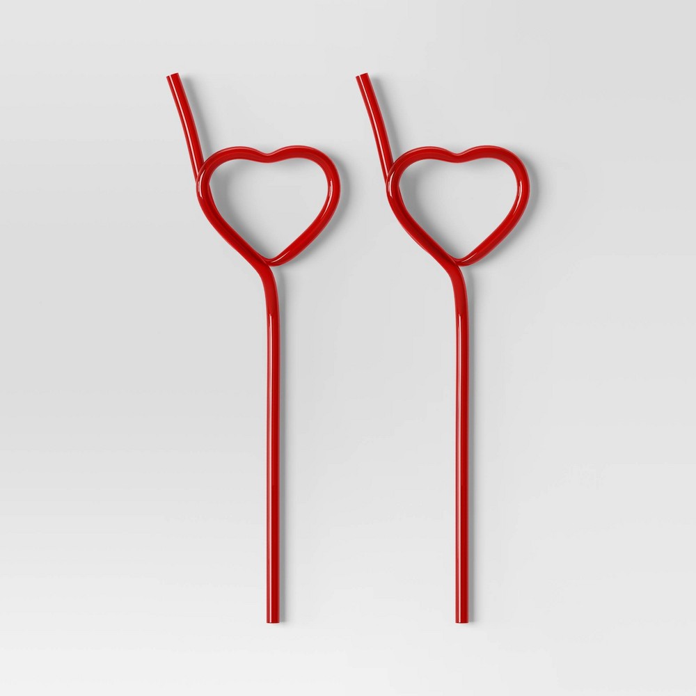2pc Figural Heart Reusable Straws Red - Room Essentials™