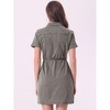 Allegra K Women's Collar Roll Up Short Sleeve Belted Button-Up Denim Shirt Dresses - 4 of 4