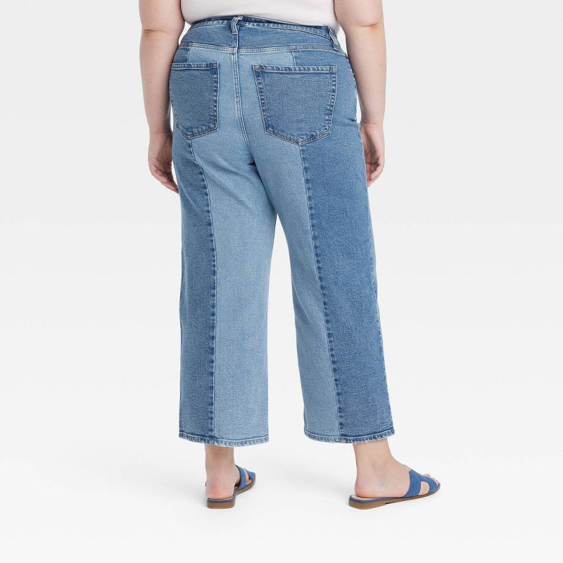 Women's High-Rise Cropped Straight Two Tone Jeans - Ava & Viv™ Blue Denim, 2 of 4