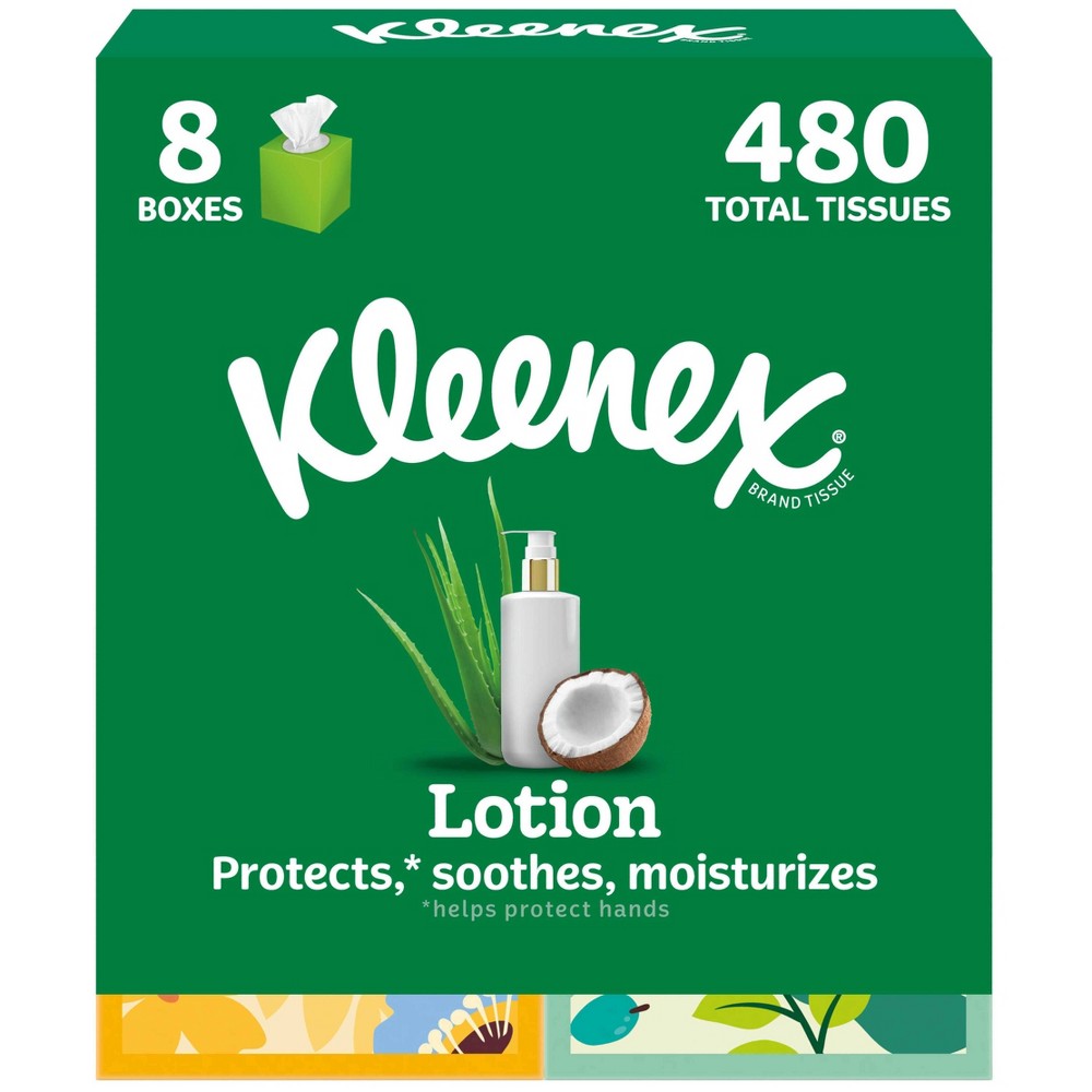 Kleenex Lotion 3-Ply Facial Tissue - 8pk/480ct: Square Container, Non-Travel Size