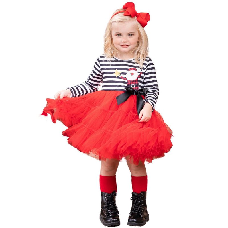 Girls Santa & Stripes Tutu Dress - Mia Belle Girls, 1 of 6