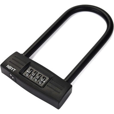 U Bike Lock - Heavy Duty Combination Lock for Motorcycle Wheel, Office Door, Fence & Gate - Resettable, Long Combination U-Lock in Black - Steel/Zinc/