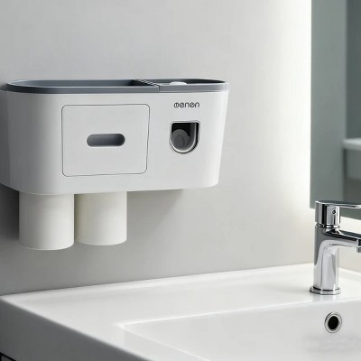 Toothbrush Holders Wall Mounted, Toothbrush Holder with Automatic Toothpaste Dispensers, 6 Brush Slots,Wall-Mounted Toothbrush Cup