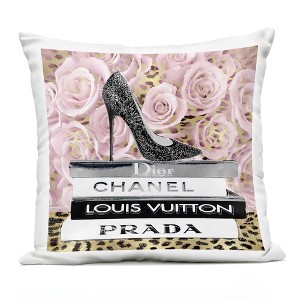 Stupell Industries Glam High Heel Shoe Fashion Book Stack Cheetah Outdoor Decorative Throw Pillow, 18 x 18 - 1 of 3