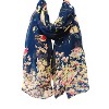 Wrapables Lightweight Vintage Floral Bird Print Long Scarf Wrap, Navy - 4 of 4