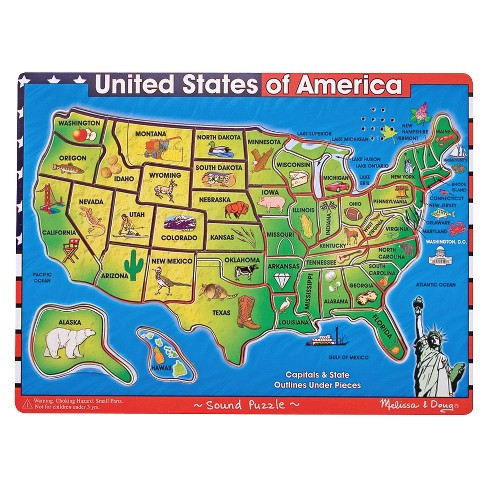 Melissa & Doug Usa Map Sound Puzzle Melissa & Doug USA Map Sound Puzzle   Wooden Peg Puzzle With Sound 