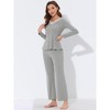 cheibear Women's Sleepwear Lounge Ribbed Knit Peplum Tops with Lace Long Sleeve Pajamas Set - 2 of 4