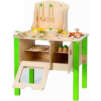 Hape My Creative Cookery Club Kid's Wooden Kitchen Chef Role Play Playset with Cooking Accessories, Utensils, and Food Kit, for Ages 3 Years and Up