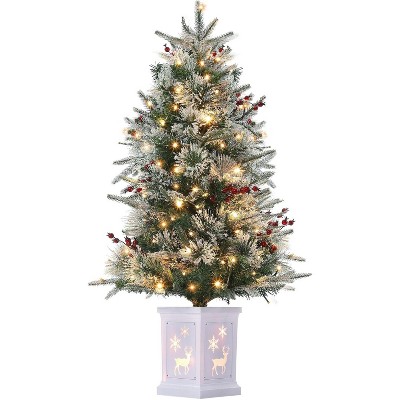 Artificial Christmas Tree Tabletop, Potted Christmas Tree with Berry Clusters, AC Plug in, for Front Door, Porch