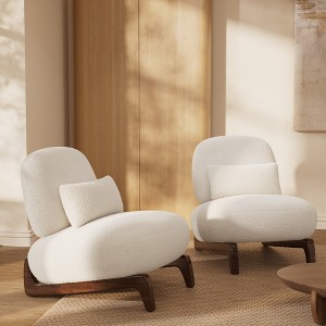 Mid Century Modern Armless Accent Chair with Lamb Wool Fabric, Upholstered Living Room Chairs with Waist Cushion - Morden Fort - 1 of 4