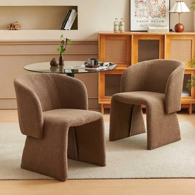 Set of 2 Teddy Upholstered Arm Chairs, Comfy Accent Side Chairs for Dining Room, Living Room, Modern Single Sofa Chair Set-Maison Boucle