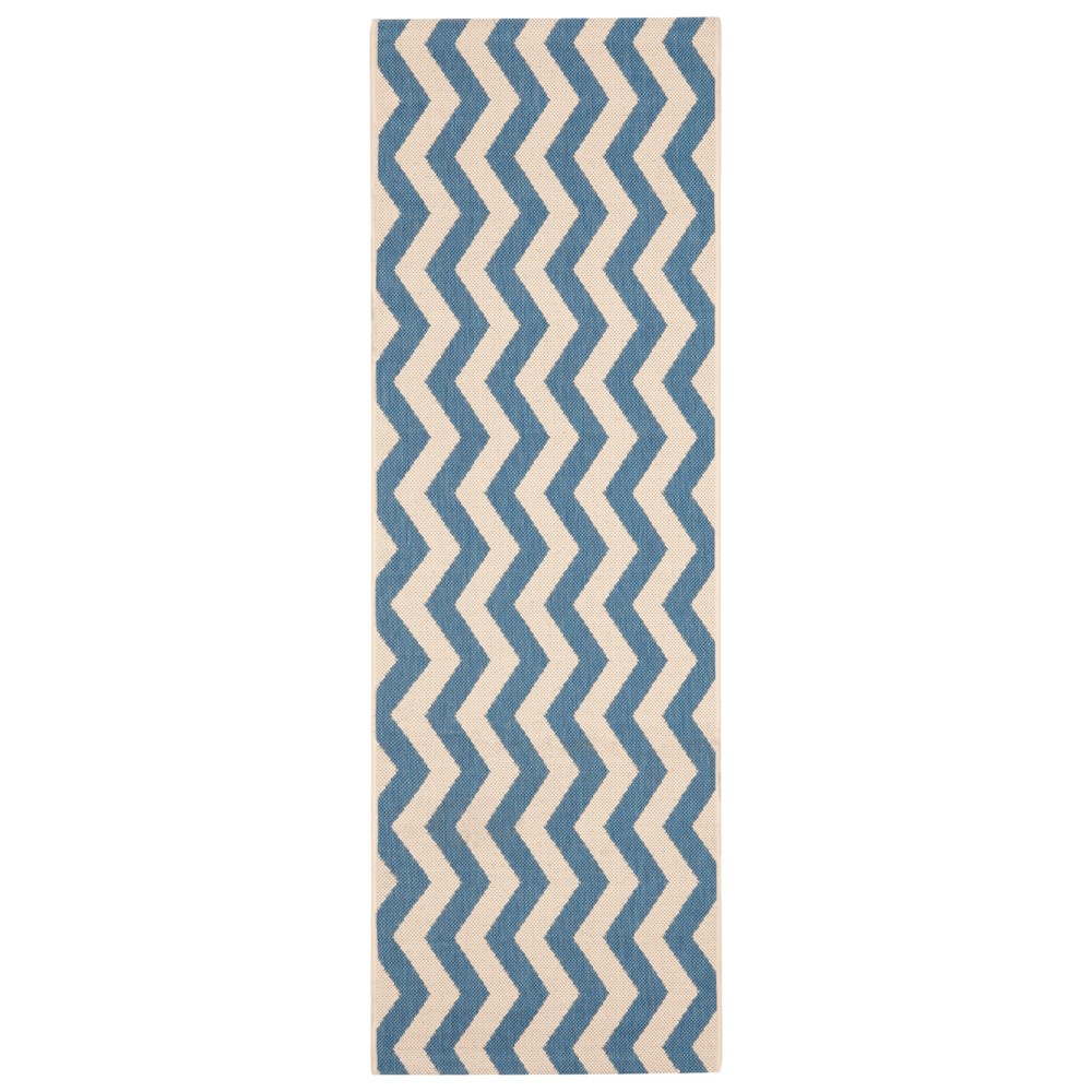 2'3inX8' Courtyard Ayden Chevron Outdoor Runner Rug - Blue/Beige - Safavieh