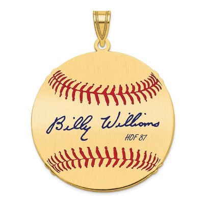 Black Bow Jewelry 14K Gold Plated Billy Williams Signature LG Enamel Baseball Pendant