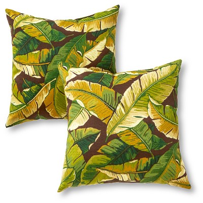 Set of 2 Palm Leaves Green Outdoor Square Throw Pillows - Kensington Garden