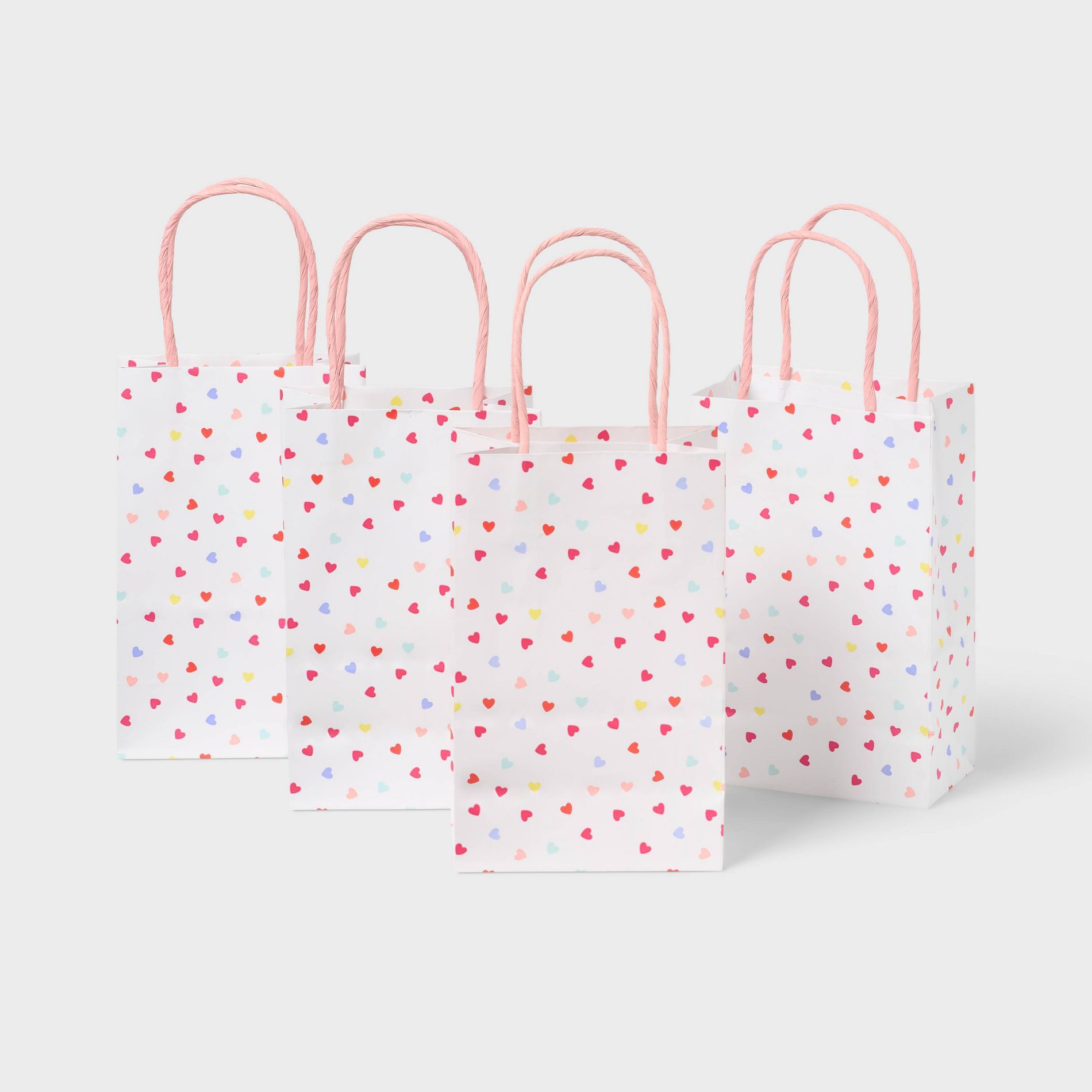 4ct XS Jr Tote Valentine's Day Colorful Hearts Gift Bags White - Spritz™