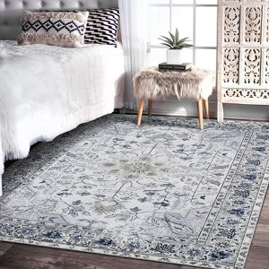 Vintage Floral Print Rug,Ultra-Thin Non-Slip Machine Washable Carpet for Living Room, Bedroom & Kitchen - 1 of 4