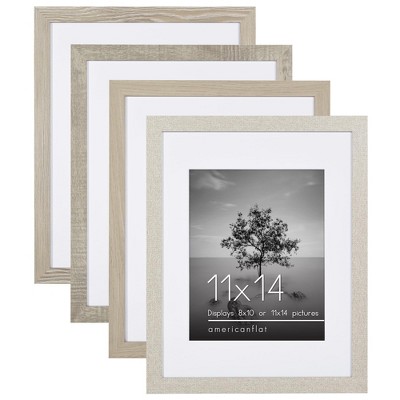 Americanflat 11x14 Picture Frame Set of 4 - Use as 8x10 Picture Frame with Mat or 11x14 Frame Without Mat - Rustic Picture Frames with Textured