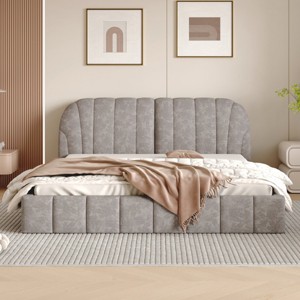 Queen Bed Frame With Headboard,Upholstered Platform Bed With Thick Fabric, Grounded Bed With Solid Frame, Beds Modern With 64" Wide-Cuddlewood - 1 of 4