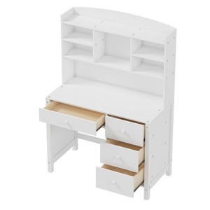 Gulches Vintage 40inch White Home Executive Desk Upholstered Chair Set with Bookshelf 4 Drawers Storage Shelf Office Study Desk - 1 of 4