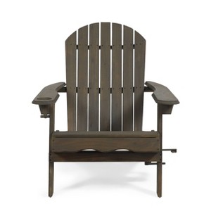 Bellwood Outdoor Acacia Wood Folding Adirondack Chairs Gray - Christopher Knight Home: Weather-Resistant Patio Accent Chair with Cup Holder - 1 of 4