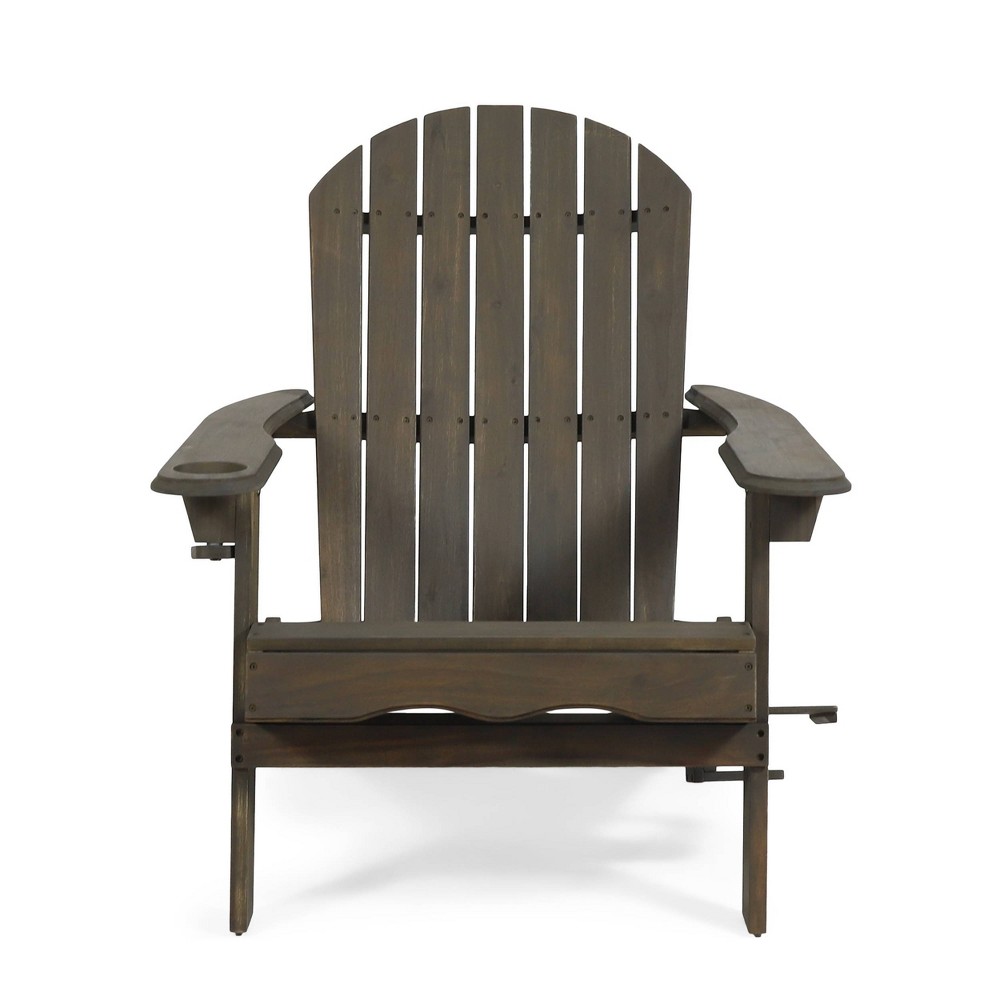 Bellwood Outdoor Acacia Wood Folding Adirondack Chairs Gray - Christopher Knight Home: Weather-Resistant Patio Accent Chair with Cup Holder