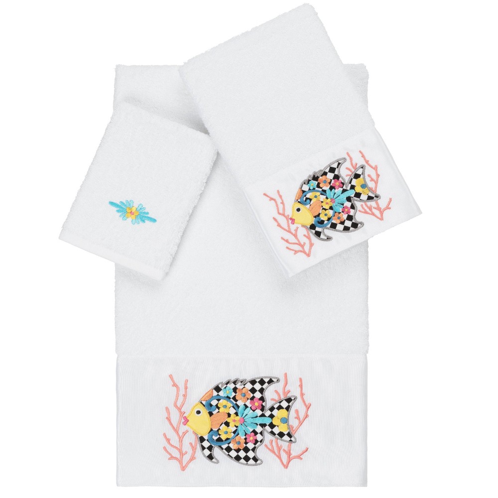 Photos - Towel Set of 3 Feliz Embroidered  White - Linum Home Textiles: Midweight Terry Bath Set