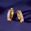Ross-Simons 0.70 ct. t.w. Pink Sapphire and .27 ct. t.w. Diamond Hoop Earrings in 14kt Yellow Gold - 3 of 4