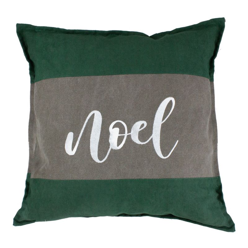 Northlight 18" Green and Brown Suede "Noel" Christmas Square Throw Pillow, 1 of 6