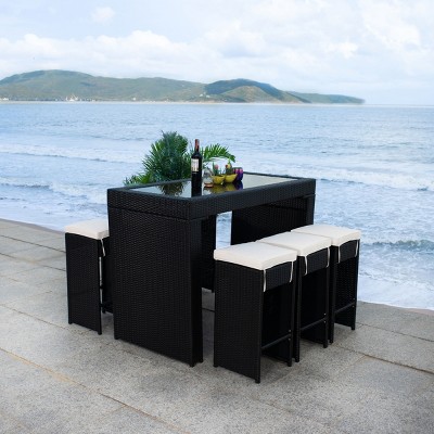 Parsons Black and Beige 6-Person Outdoor Dining Set with Plush Cushions