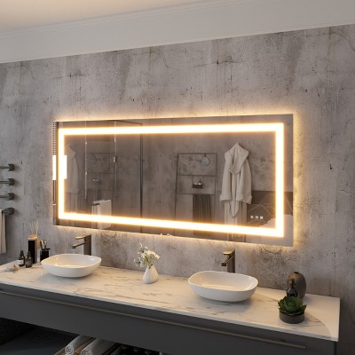 LED Front Light and Backlit Mirror for Bathroom,Anti-Fog, 3 mode Illumination,Vertical & Horizontal Mount