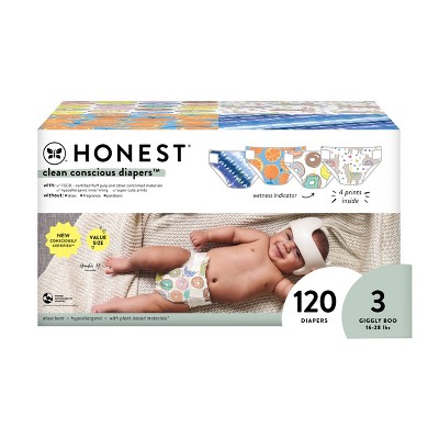 The Honest Company Clean Conscious Disposable Diapers Four Print Pack - Size 3 - 120ct