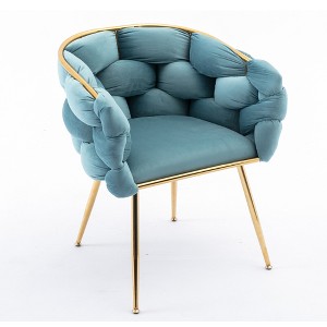 TIRAMISUBEST Luxury modern simple leisure velvet single sofa chair bedroom lazy person household dresser stool manicure table back chair blue - 1 of 4