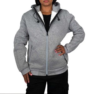 Blu Rock  Women's Relaxed Fit  Faux Shearling Fleece Lined Classic Tech Full Zip Hoodie - 1 of 4