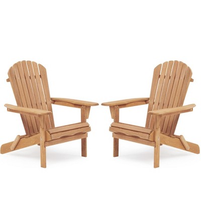 GlasFlength Patio Seating Sets Solid Wood Outdoor Folding Chair, Lounge Patio Chair for Garden, Pool Side, Backyard, Set of 2, Brown 19.5"*31"*36"