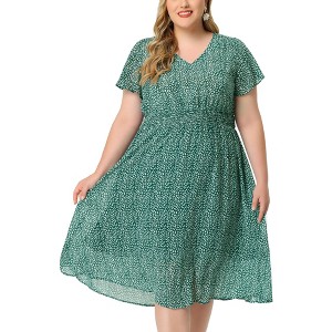 Agnes Orinda Women's Stylish Plus Size Trendy Smocked Waist A-Line Flowy Midi Sundresses - 1 of 4
