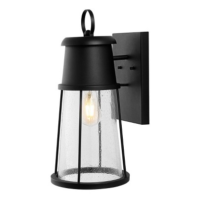 Laela Black Metal Outdoor Wall Sconce with Clear Shade, Set of 2