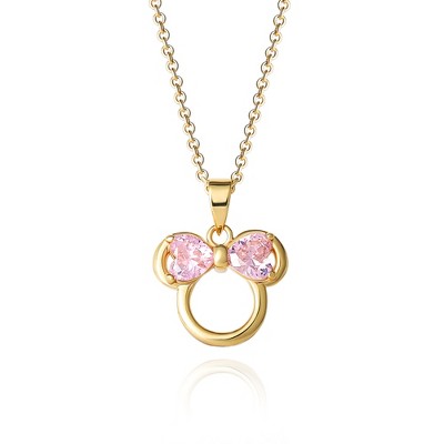 Disney Minnie Mouse Brass Flash Yellow Gold Plated Pink Cz Pendant With ...