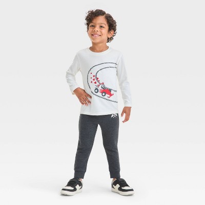 Toddler Boys' Valentine's Day Racecar Long Sleeve T-Shirt and Fleece Jogger Pants Set - Cat & Jack™ Off-White