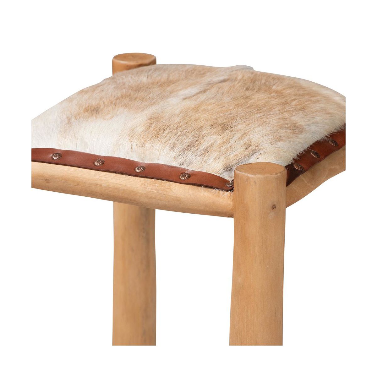 bali & pari,Rivera Genuine Goat Leather Bar Stool - Rustic Boho Seating with Teak Wood - thumbnail 3