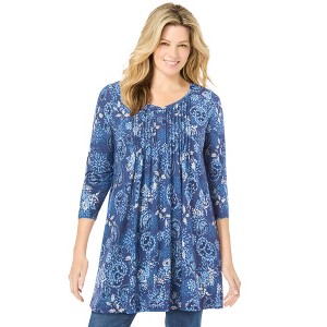 Woman Within V-Neck Pintucked Tunic - 1 of 4